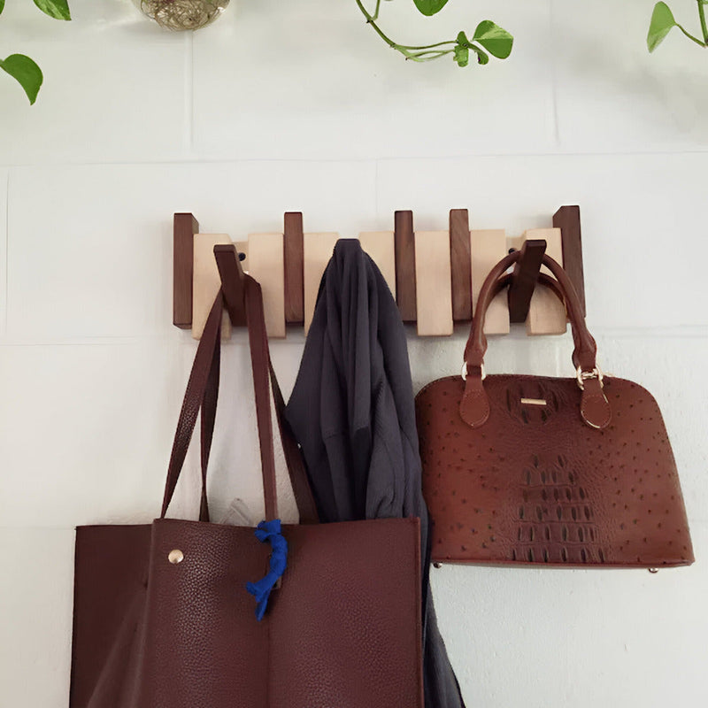 Modern Wooden Wall Mounted Coat Rack with Piano Style Flip Hooks