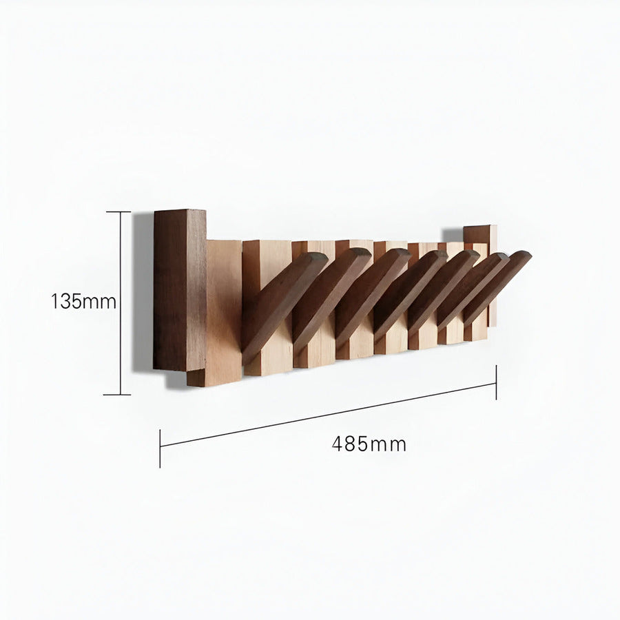 Modern Wooden Wall Mounted Coat Rack with Piano Style Flip Hooks