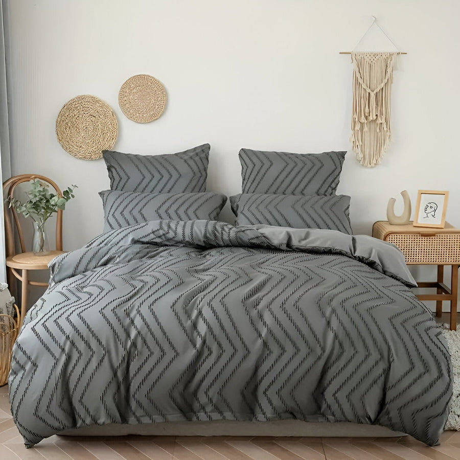 Lightweight Linen Comforter Set in Beige with Textured Stripe Pattern