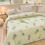Soft Coral Fleece Throw Blanket with Pineapple Pattern