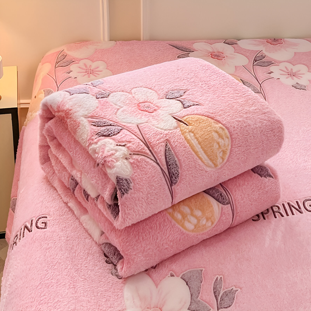 Soft Coral Fleece Throw Blanket with Pineapple Pattern
