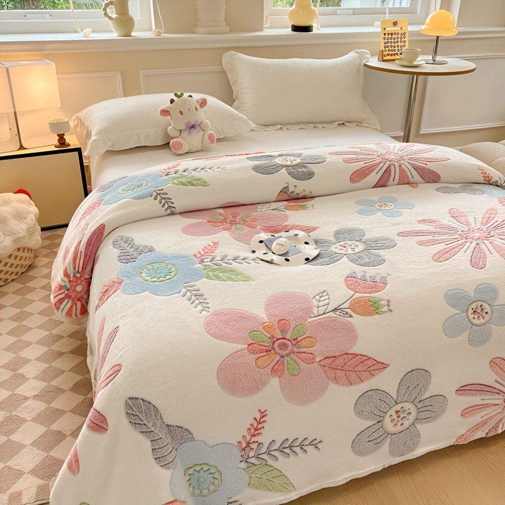 Soft Coral Fleece Throw Blanket with Pineapple Pattern
