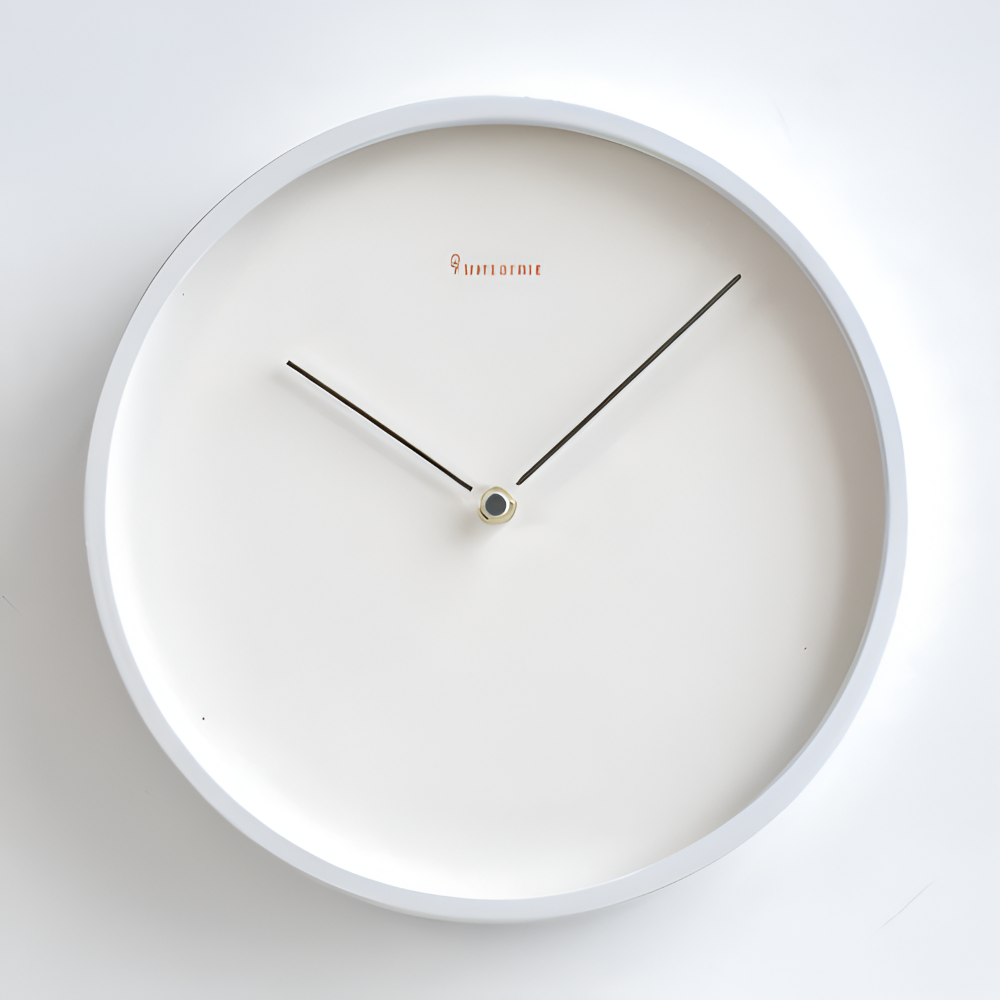 Minimalist Round Wall Clock in White Metal with Silent Quartz Movement