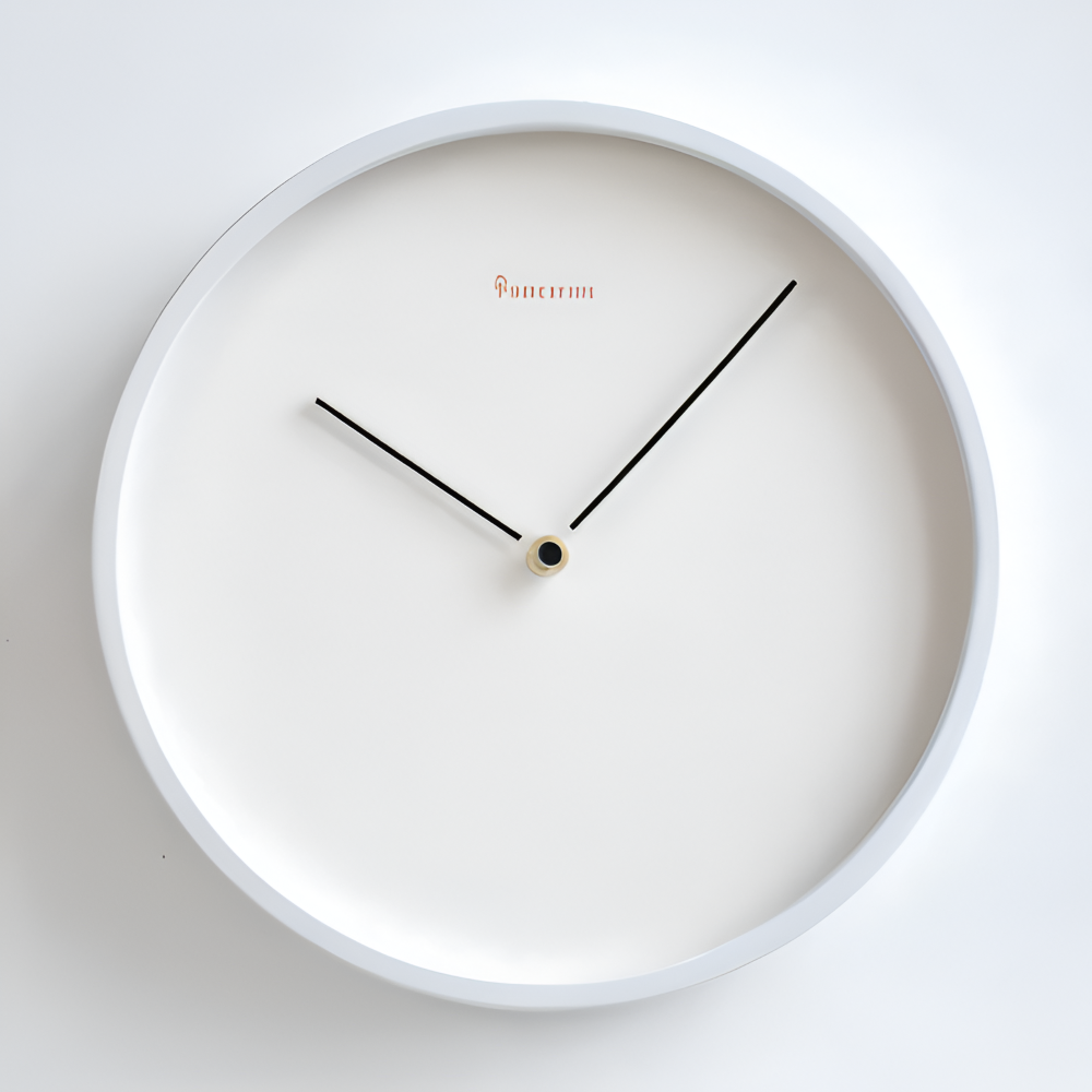 Minimalist Round Wall Clock in White Metal with Silent Quartz Movement