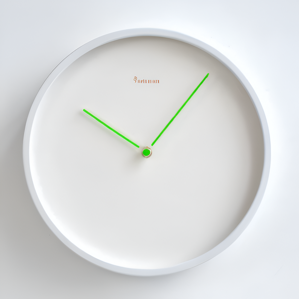 Minimalist Round Wall Clock in White Metal with Silent Quartz Movement