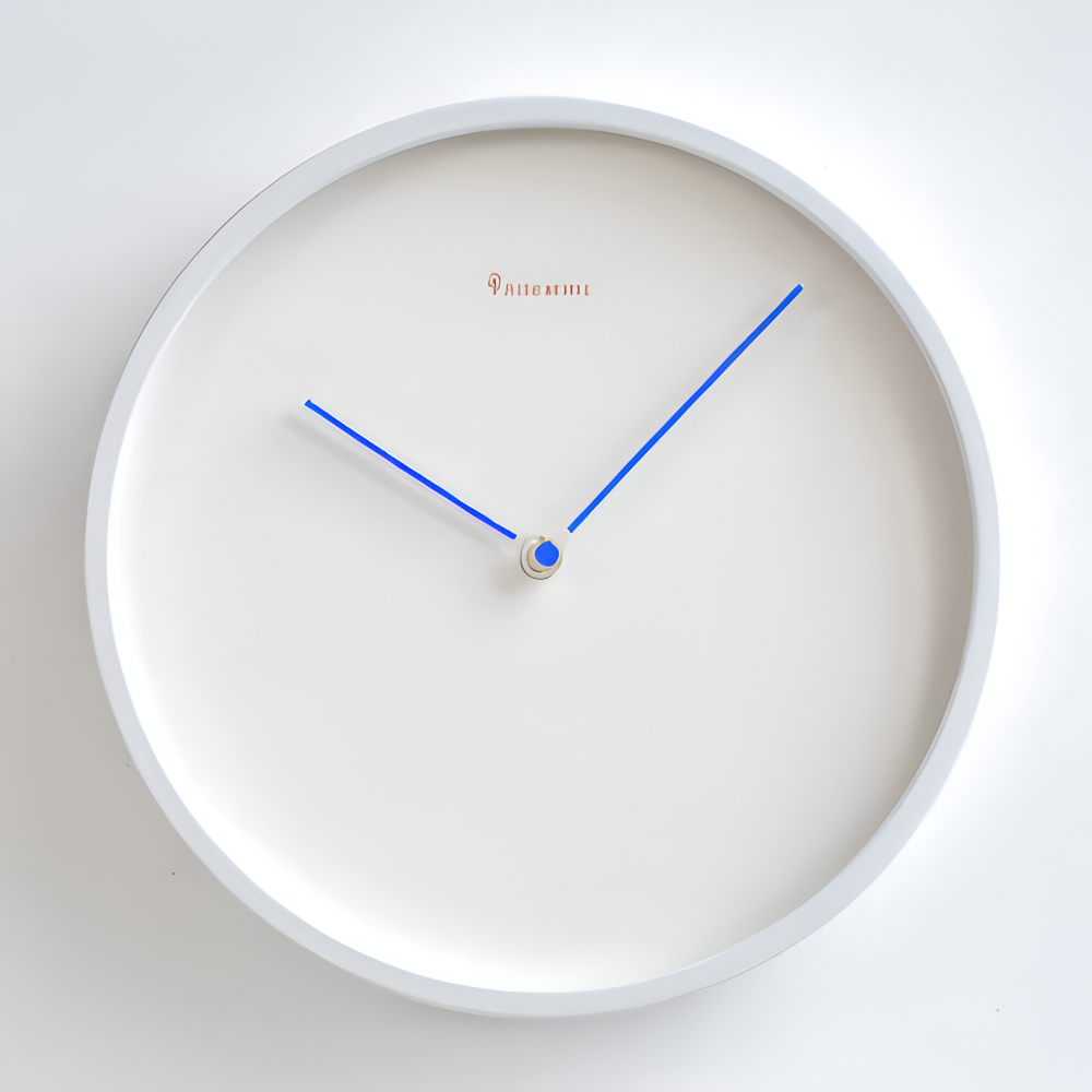 Minimalist Round Wall Clock in White Metal with Silent Quartz Movement