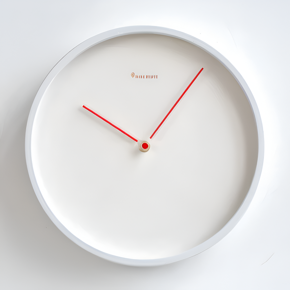 Minimalist Round Wall Clock in White Metal with Silent Quartz Movement