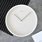 Minimalist Round Wall Clock in White Metal with Silent Quartz Movement