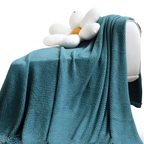 Chunky Knit Throw Blanket with Tassel Fringe in Cream Acrylic