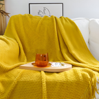 Chunky Knit Throw Blanket with Tassel Fringe in Cream Acrylic