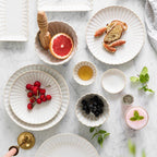 White Scalloped Ceramic Plates & Bowls Elegant Dinnerware