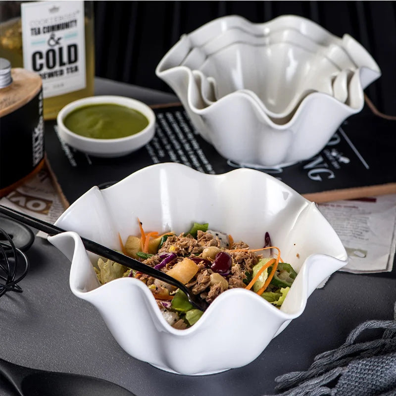 Elegant Crimped Edge Ceramic Bowl Modern Decorative