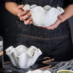 Elegant Crimped Edge Ceramic Bowl Modern Decorative
