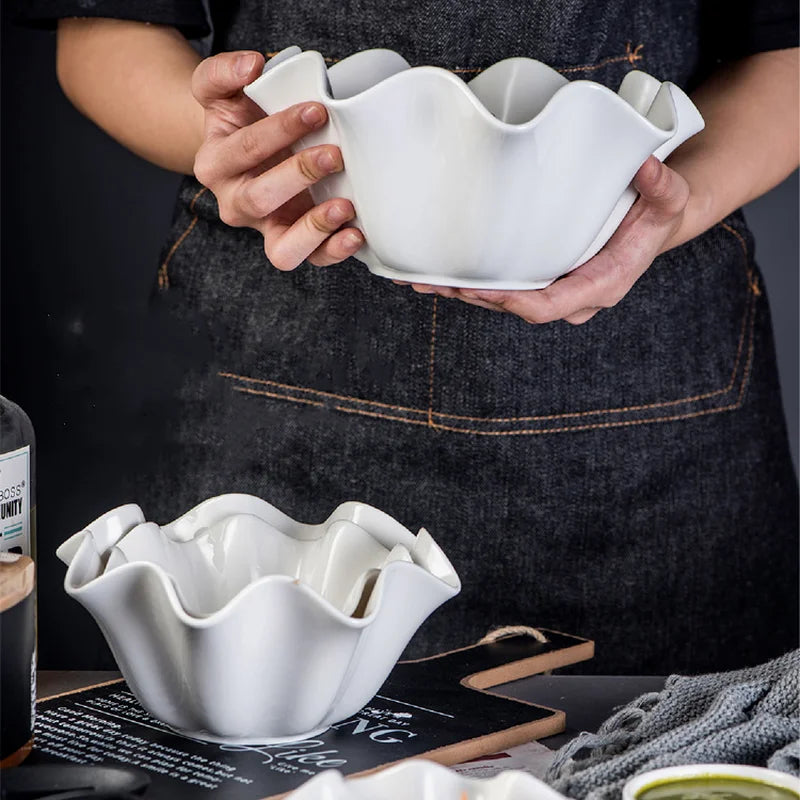 Elegant Crimped Edge Ceramic Bowl Modern Decorative