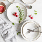 White Scalloped Ceramic Plates & Bowls Elegant Dinnerware