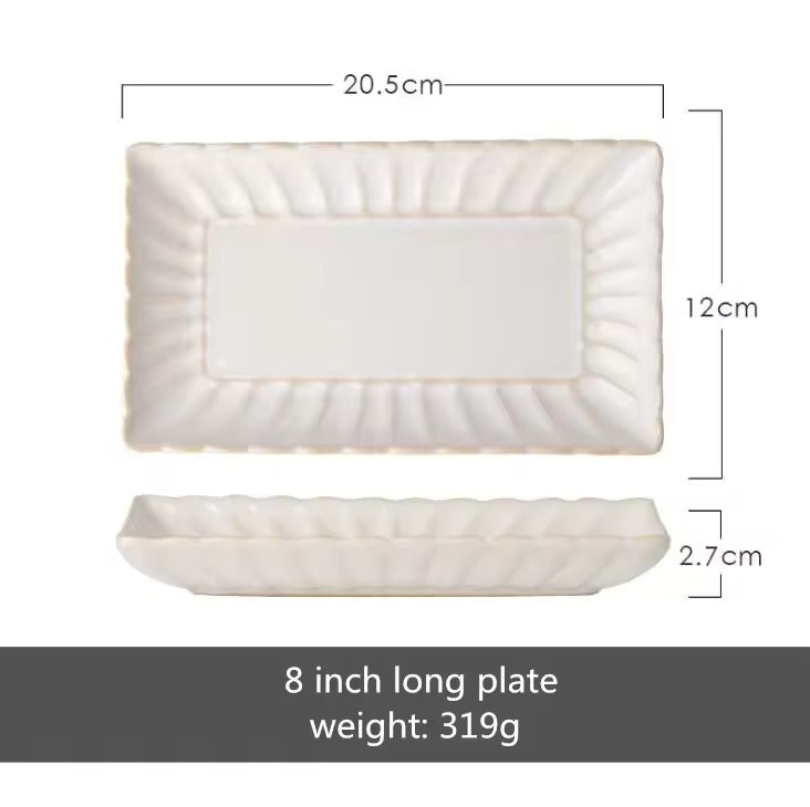 White Scalloped Ceramic Plates & Bowls Elegant Dinnerware