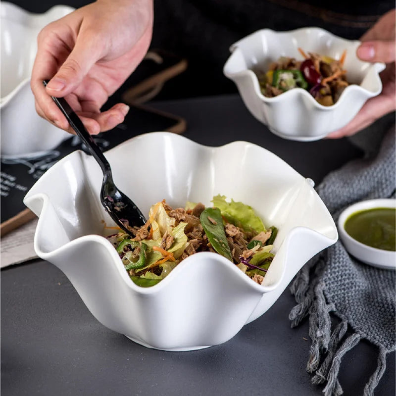 Elegant Crimped Edge Ceramic Bowl Modern Decorative