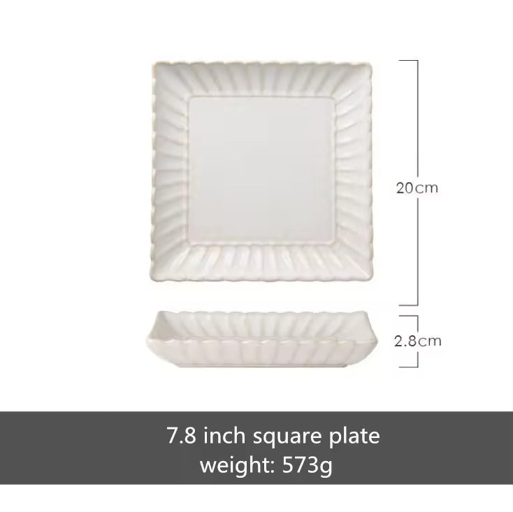 White Scalloped Ceramic Plates & Bowls Elegant Dinnerware
