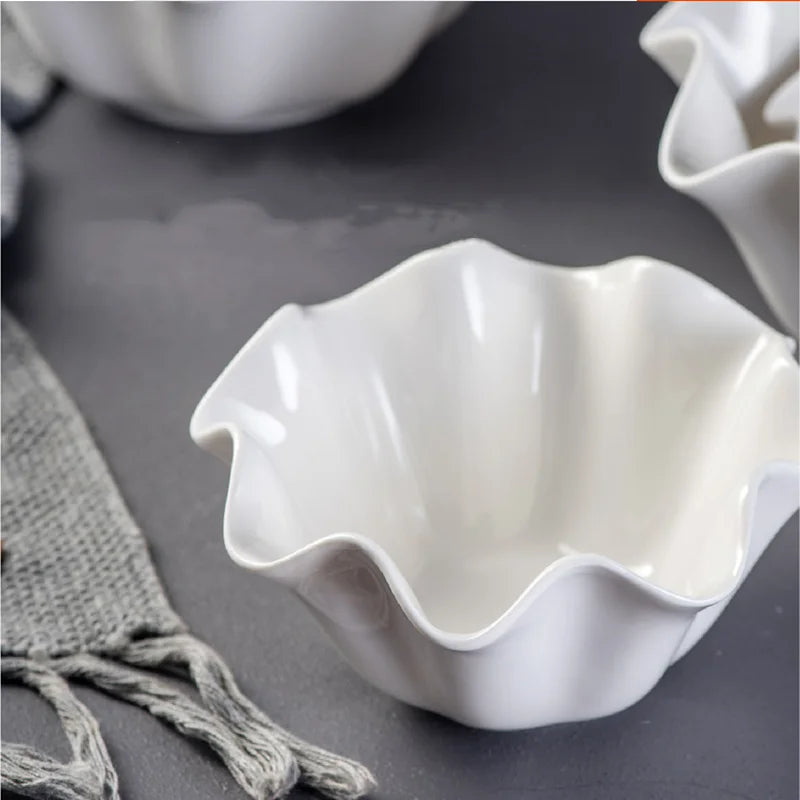 Elegant Crimped Edge Ceramic Bowl Modern Decorative