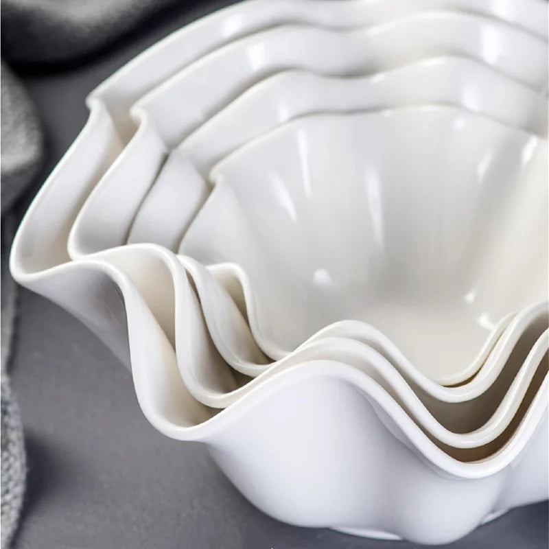 Elegant Crimped Edge Ceramic Bowl Modern Decorative