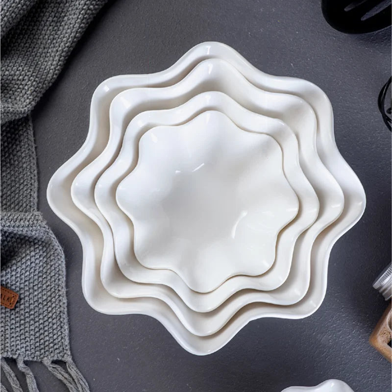 Elegant Crimped Edge Ceramic Bowl Modern Decorative