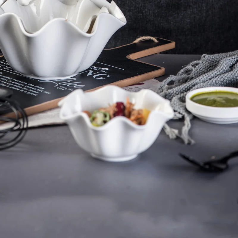 Elegant Crimped Edge Ceramic Bowl Modern Decorative