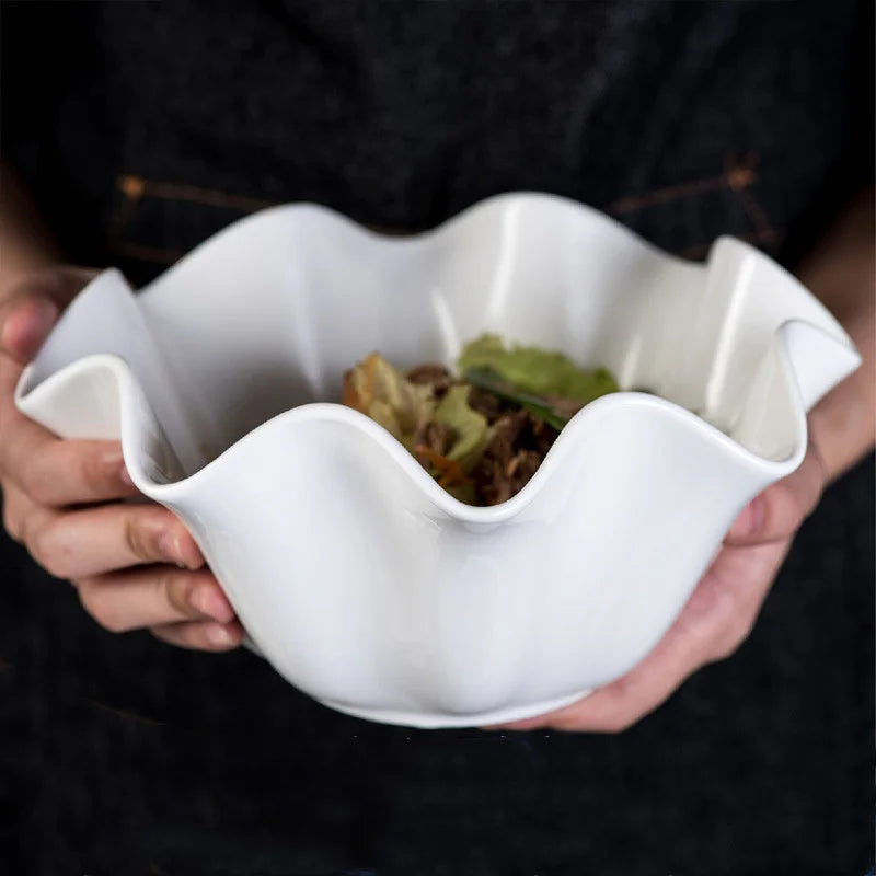 Elegant Crimped Edge Ceramic Bowl Modern Decorative