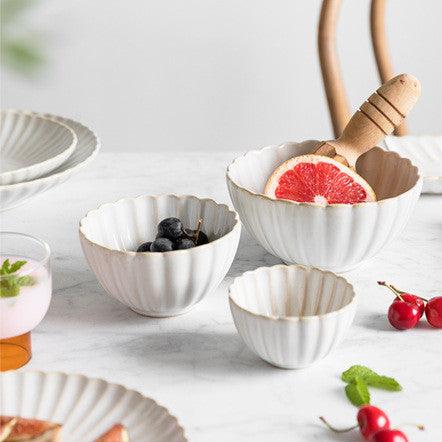 White Scalloped Ceramic Plates & Bowls Elegant Dinnerware