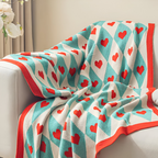 Soft Knit Plaid Throw Blanket with Heart Pattern in Red