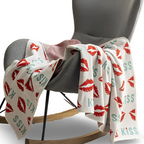 Soft Knit Plaid Throw Blanket with Heart Pattern in Red