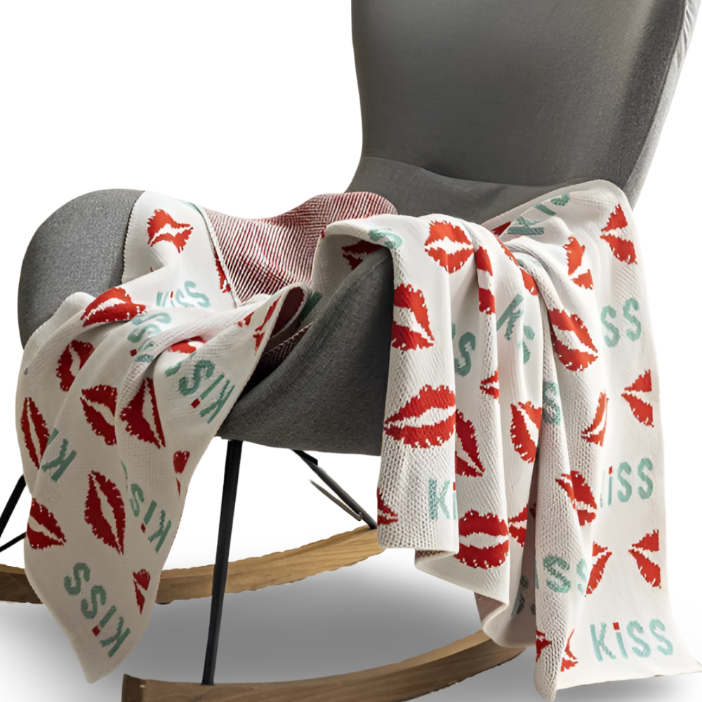Soft Knit Plaid Throw Blanket with Heart Pattern in Red