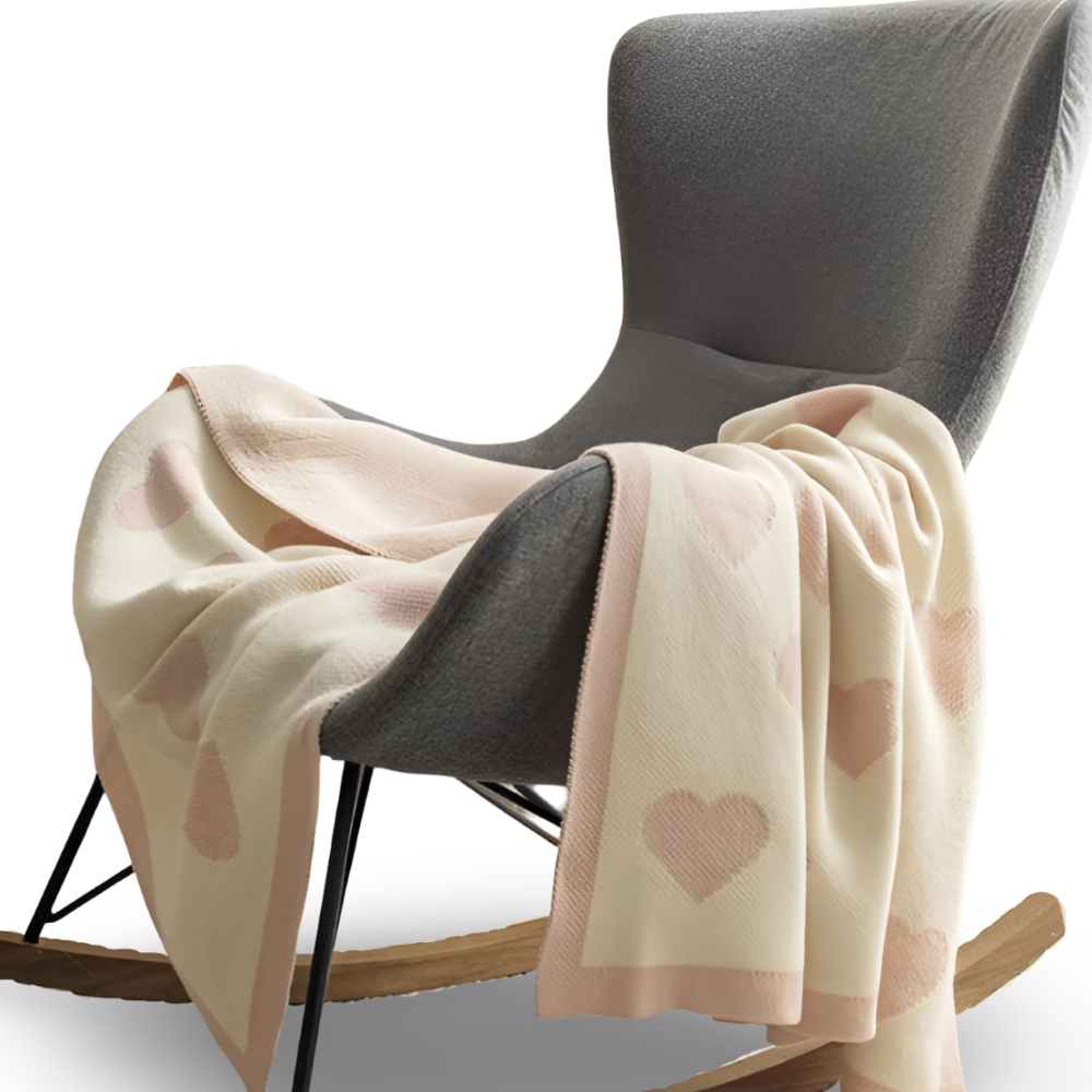 Soft Knit Plaid Throw Blanket with Heart Pattern in Red