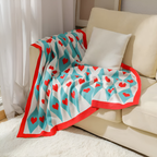 Soft Knit Plaid Throw Blanket with Heart Pattern in Red