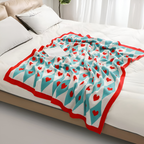 Soft Knit Plaid Throw Blanket with Heart Pattern in Red