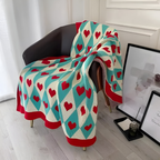 Soft Knit Plaid Throw Blanket with Heart Pattern in Red