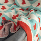 Soft Knit Plaid Throw Blanket with Heart Pattern in Red