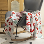 Soft Knit Plaid Throw Blanket with Heart Pattern in Red