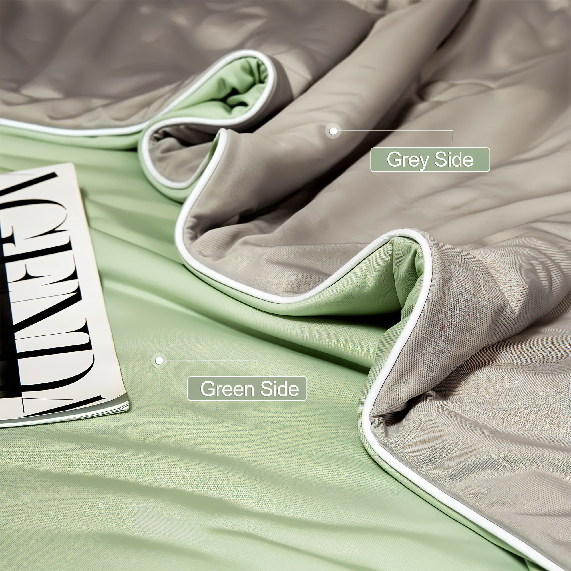 Double Sided Cooling Blanket for Summer in Light Blue Breathable Microfiber
