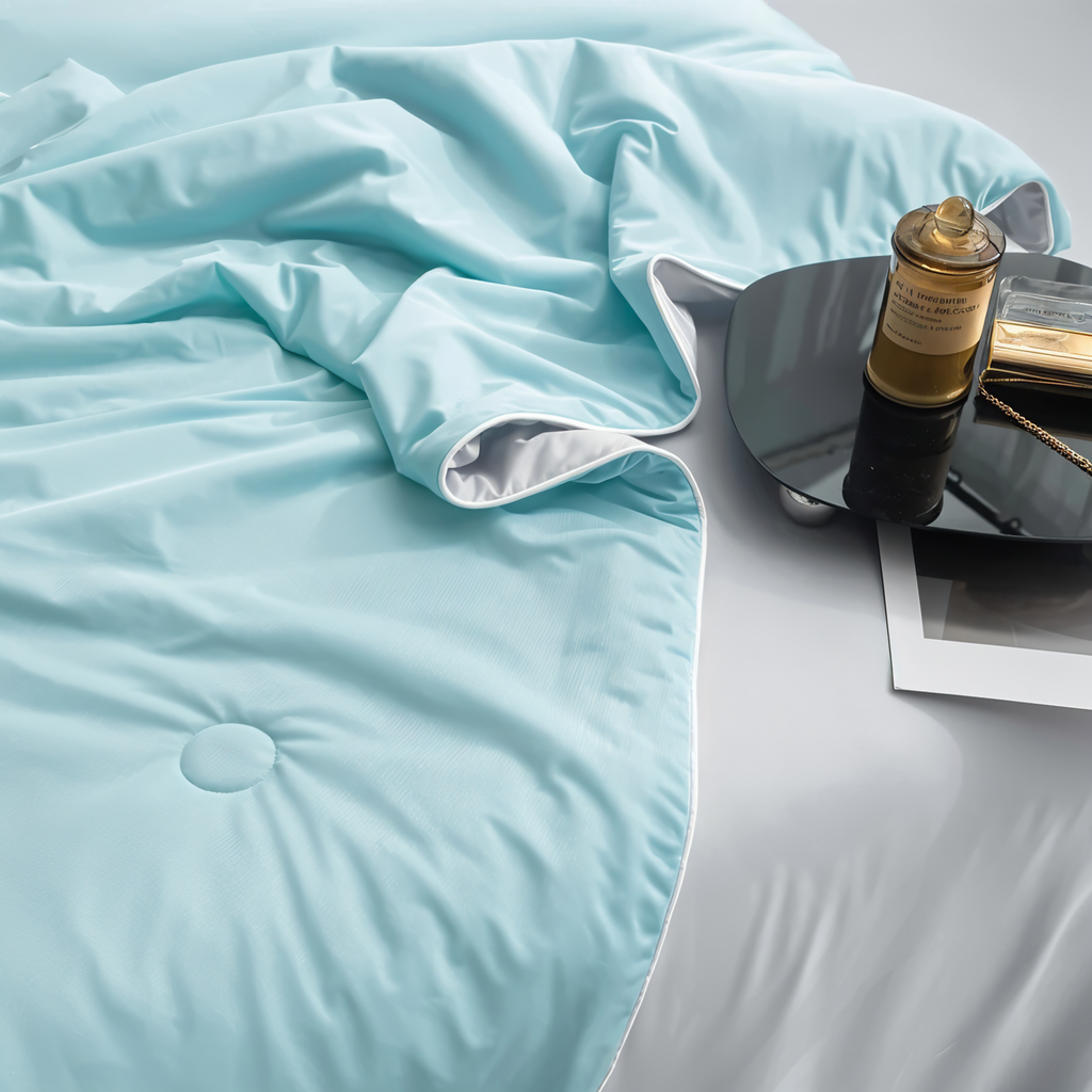 Double Sided Cooling Blanket for Summer in Light Blue Breathable Microfiber