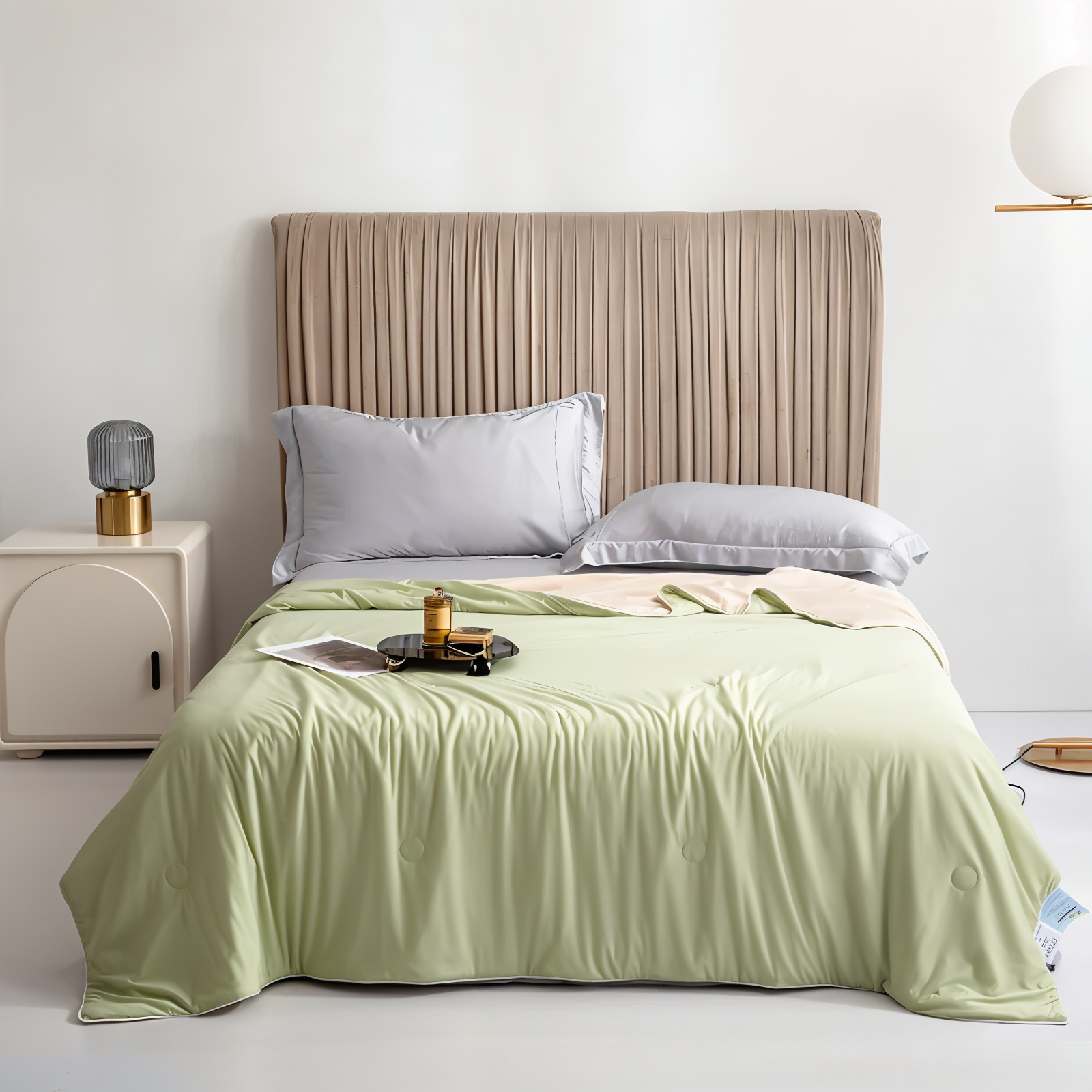 Double Sided Cooling Blanket for Summer in Light Blue Breathable Microfiber