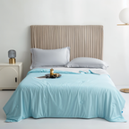 Double Sided Cooling Blanket for Summer in Light Blue Breathable Microfiber