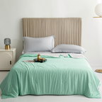 Double Sided Cooling Blanket for Summer in Light Blue Breathable Microfiber