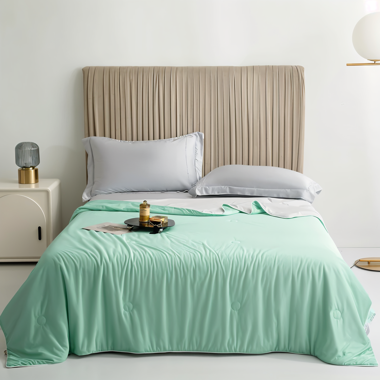 Double Sided Cooling Blanket for Summer in Light Blue Breathable Microfiber