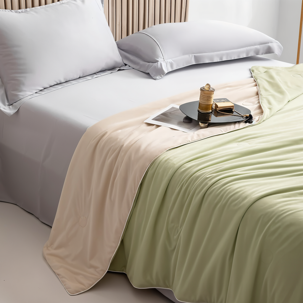 Double Sided Cooling Blanket for Summer in Light Blue Breathable Microfiber