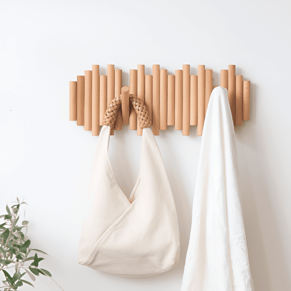 Natural Wooden Wall Mounted Coat Rack with Rounded Hooks