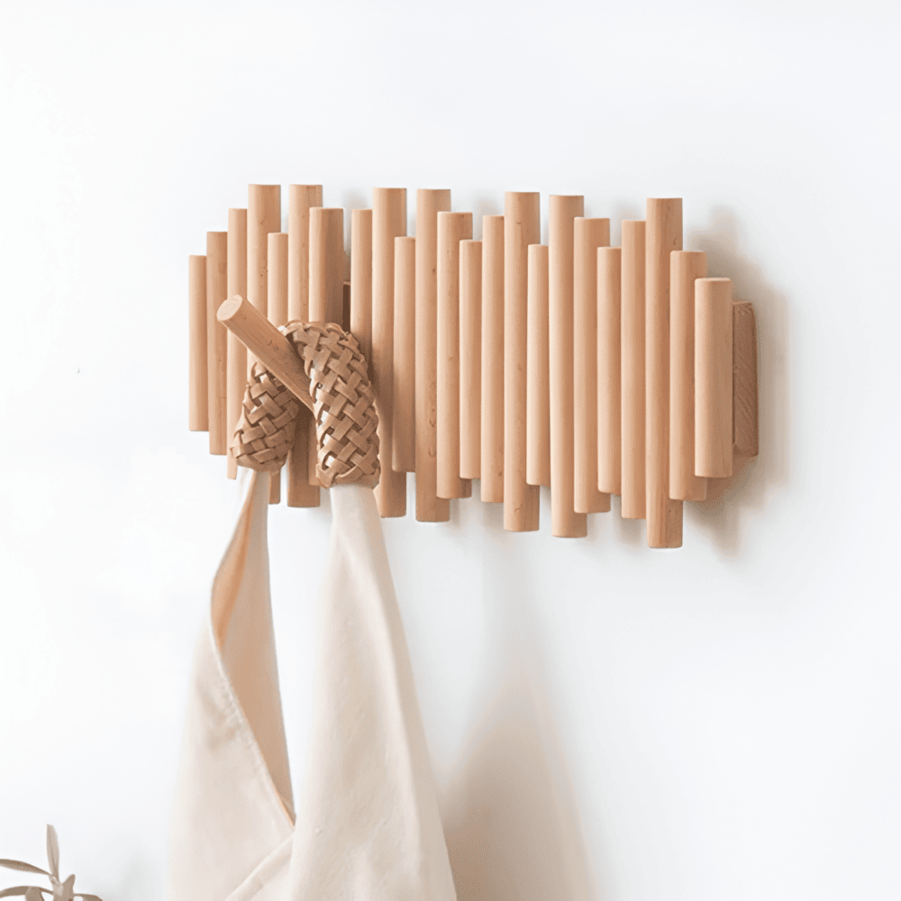 Natural Wooden Wall Mounted Coat Rack with Rounded Hooks