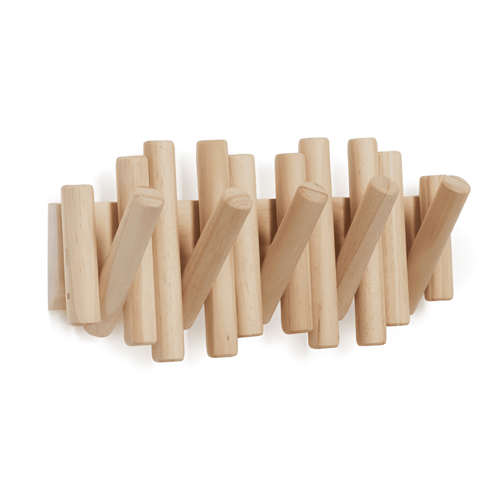 Natural Wooden Wall Mounted Coat Rack with Rounded Hooks