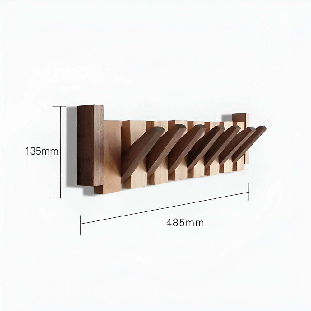 Modern Wooden Wall Mounted Coat Rack with Piano Style Flip Hooks