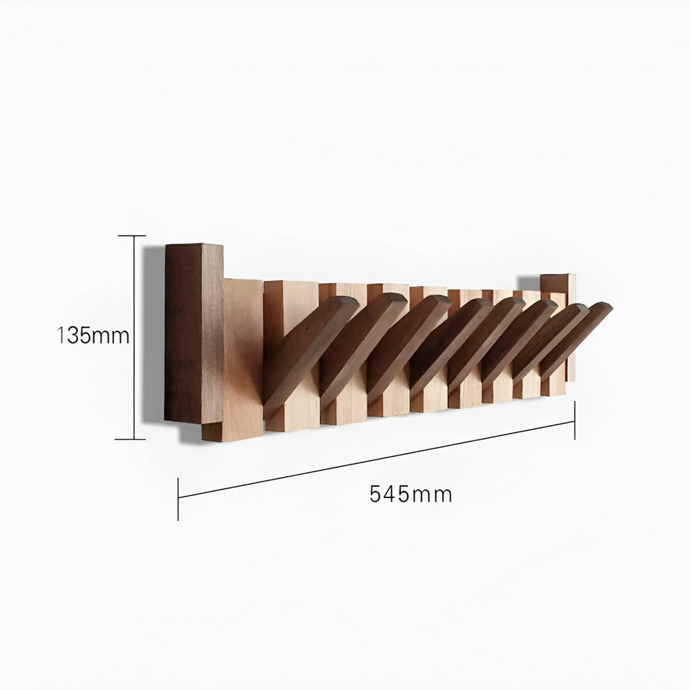 Modern Wooden Wall Mounted Coat Rack with Piano Style Flip Hooks
