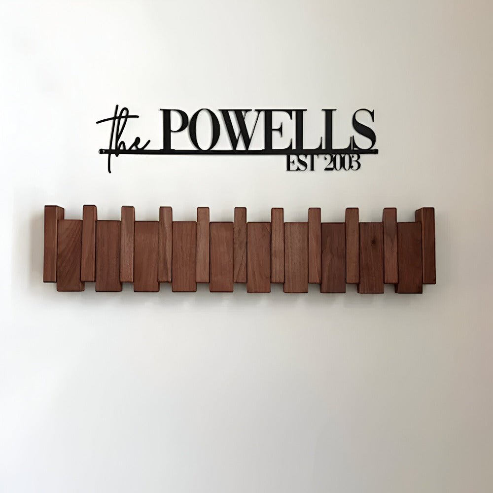 Modern Wooden Wall Mounted Coat Rack with Piano Style Flip Hooks